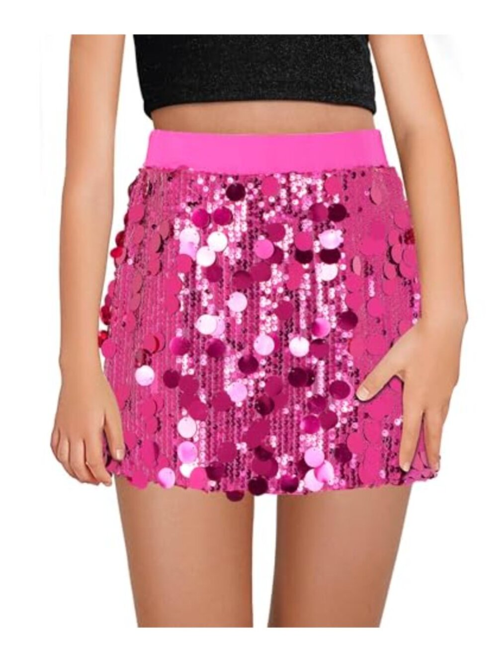 Toddler Girls Sequins Sparkle Mini Skirt with Built-in Shorts Lining, High